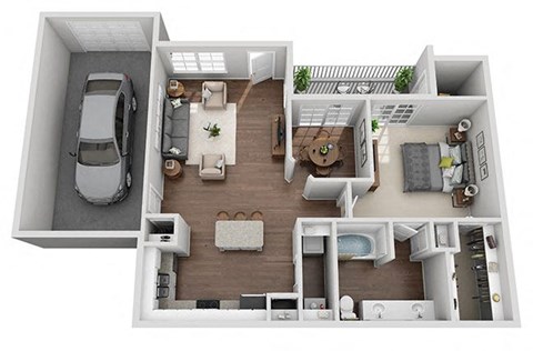 Floor plan for 1 bed, 1 bath, 997 sqft